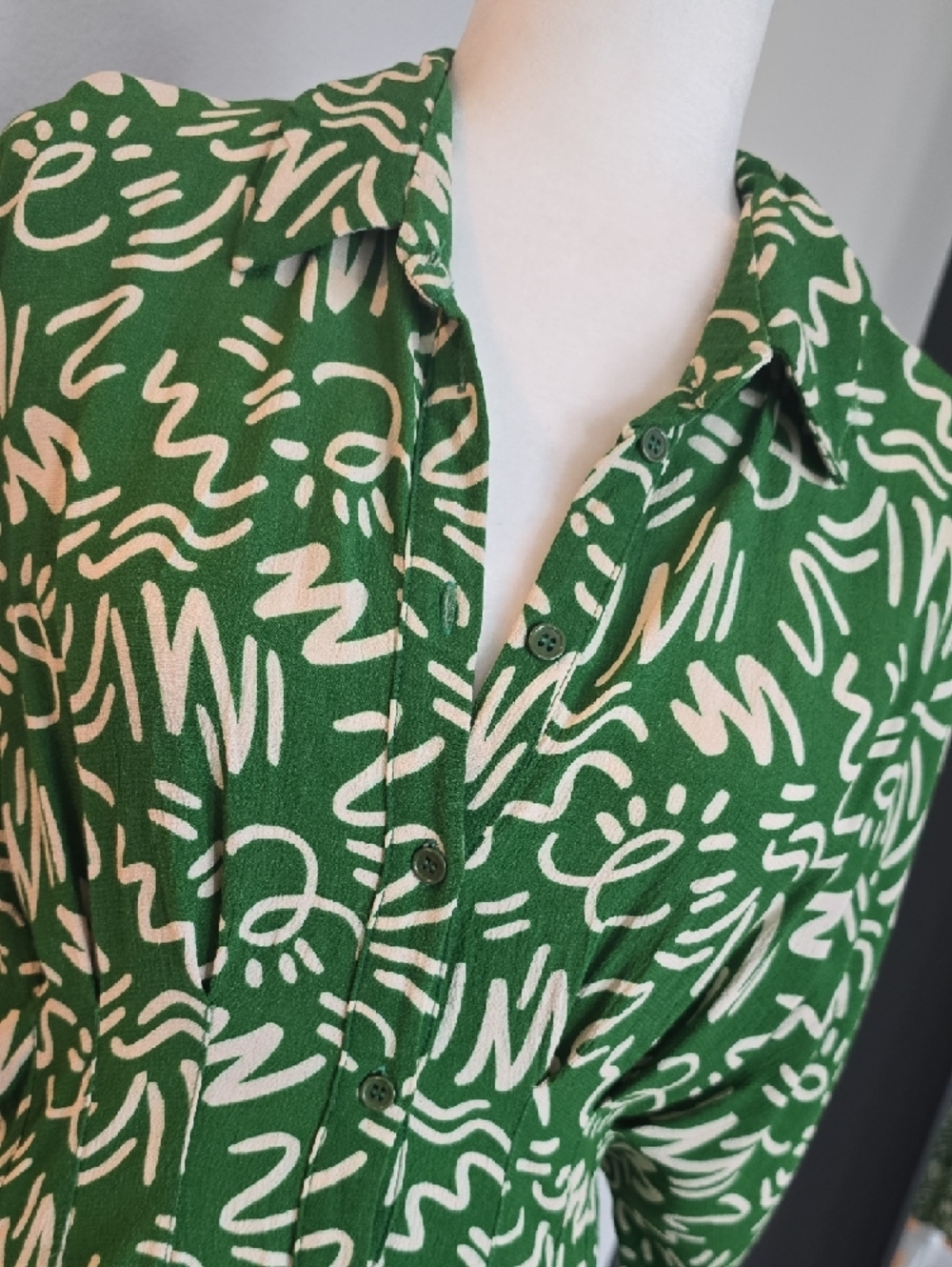 Zara Green and White Abstract Midi Shirt Dress - Picture 2 of 5